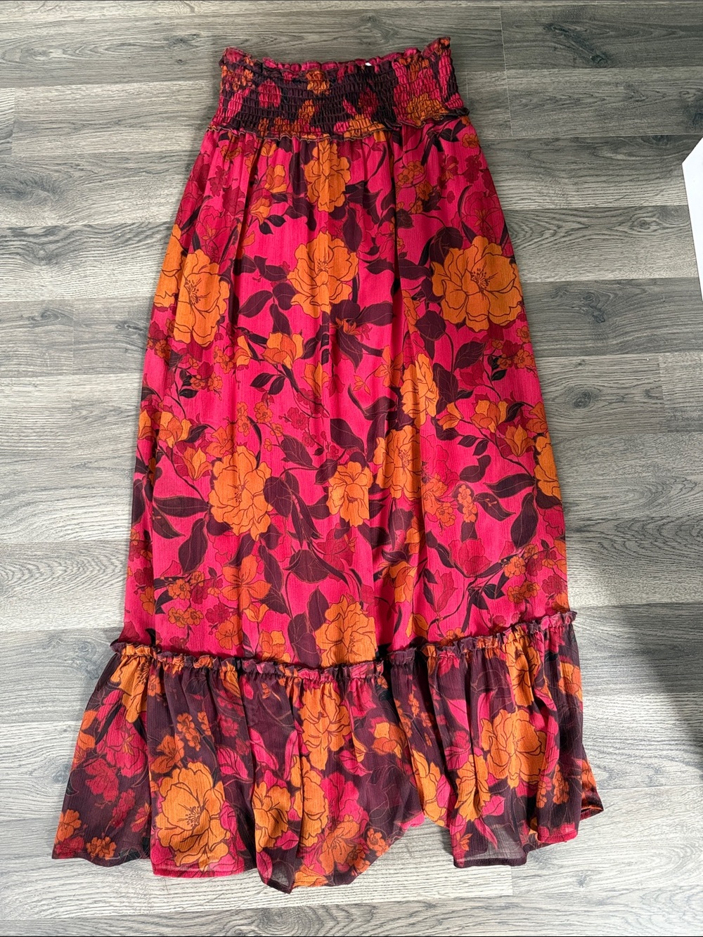 DR2 Fuchsia & Orange Floral Tiered Maxi Skirt